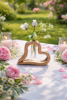 Vase in Herzform auf einem festlichen Tisch